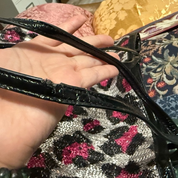 Betsey Johnson Tote Bag Sequin Leopard Cheetah Pink Silver Black Animal Print - Picture 10 of 10